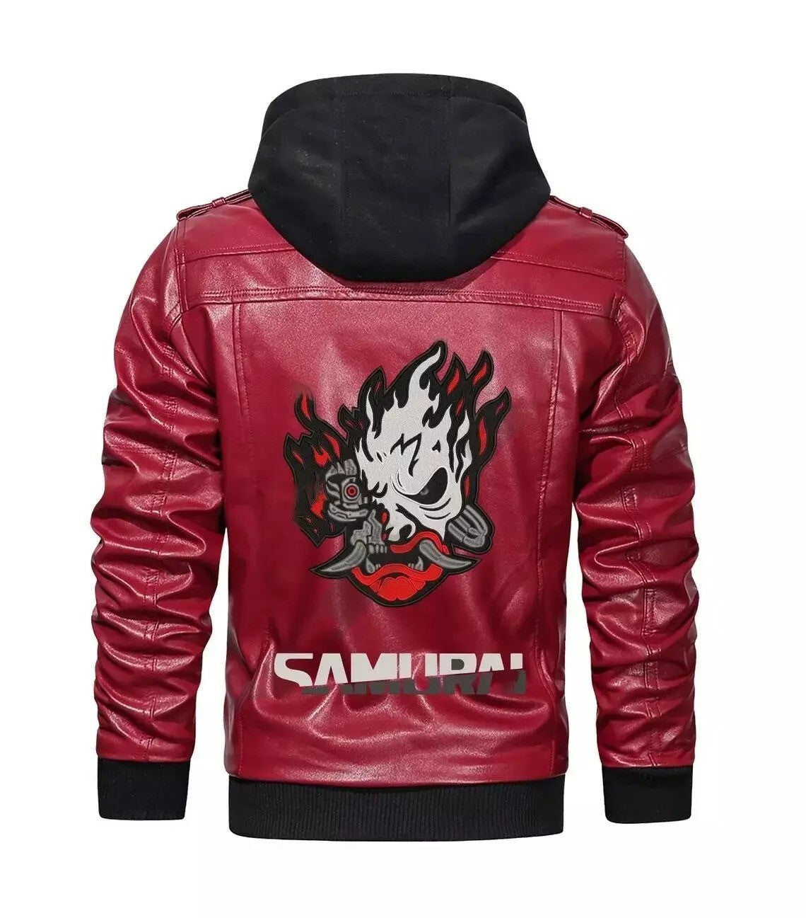 Cyberpunk 2077 Samurai Leather Jacket - Gaming Cosplay Bomber, Sticker Patch
