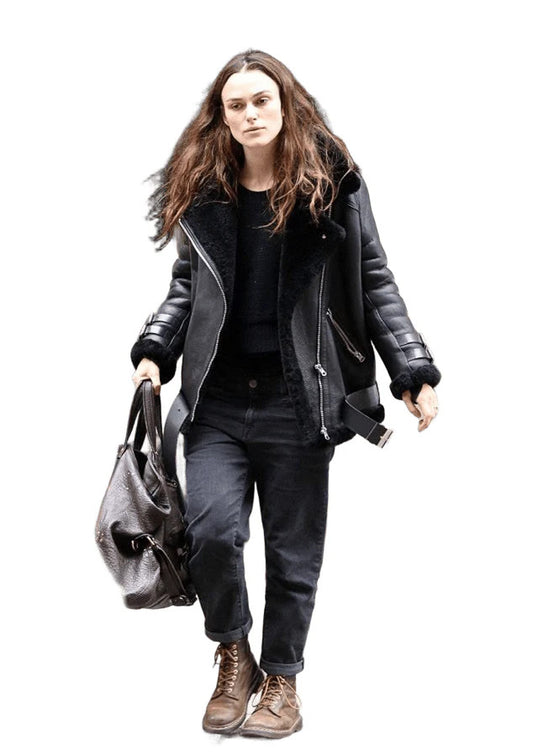 Knightly Noire Womens B3 Shearling Aviator Jacket, Vintage Flight Elegance