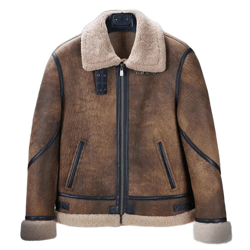 Frozen Wings Mens Heavy B3 Bomber Leather Jacket with Fur-Lined Warmth