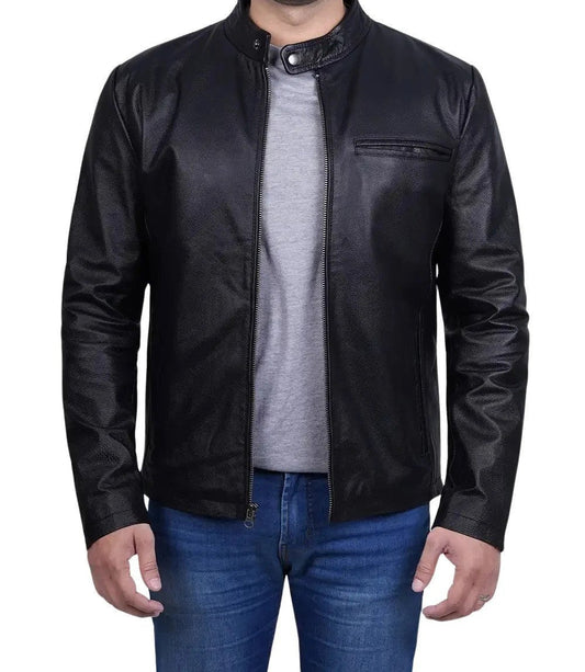 Mens Black Leather Biker Jacket, Heavy-Duty Motorcycle Riding Gear
