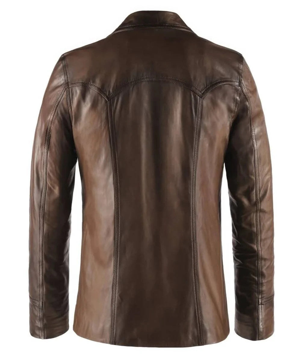 Men’s 70s Hitman Brown Leather Jacket, Vintage Look