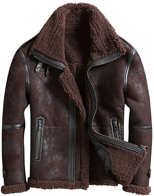 Aviator Legacy Bomber, Mens Real Leather B3 Coat with Fur Warmth