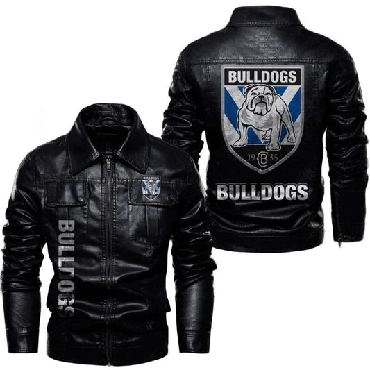 Bulldogs Leather Jacket, Urban Look with Flap Pockets and Iconic Sticker Patches