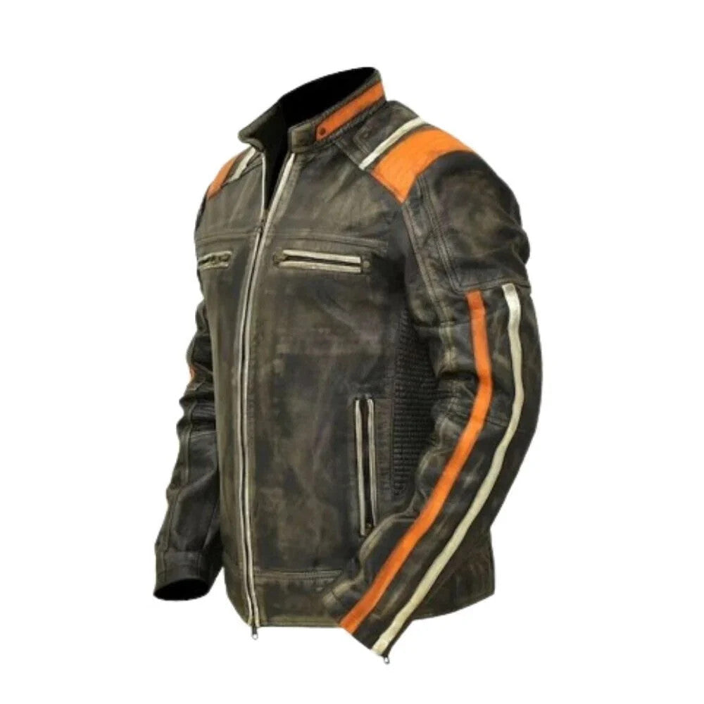 Men’s Biker Racer Vintage Motorcycle Black Real Leather Jacket