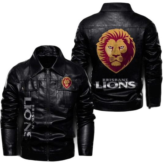 Brisbane Lions Leather Jacket, Unique Design with Eye-Catching Sticker Logos