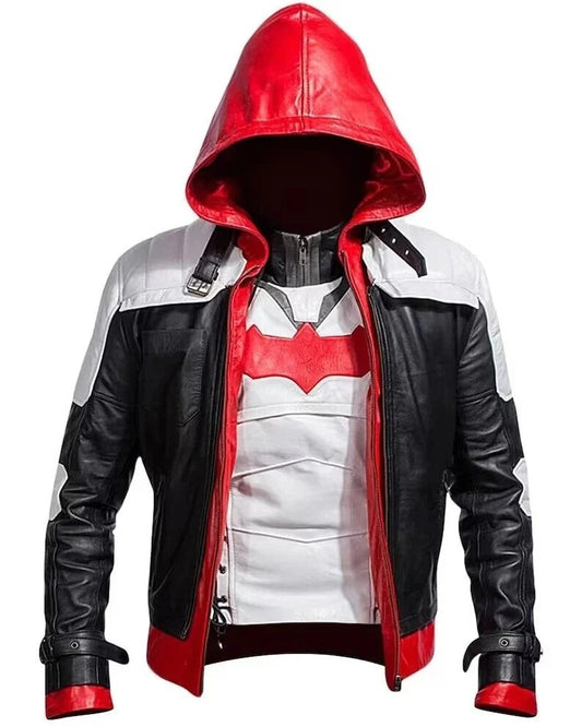 Batman Arkham Red Black and White Hood Knight Jason Todd Leather Jacket and Vest