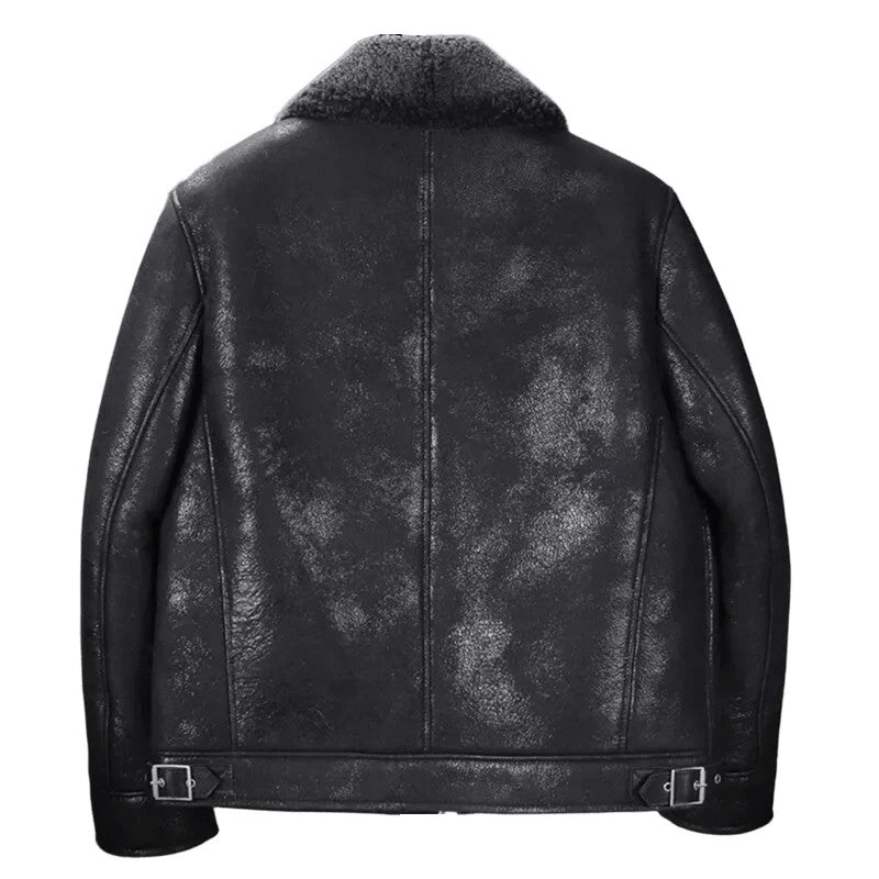 Ashfield Raider B3 Bomber Leather Jacket, Black Sheepskin and Worn in Texture