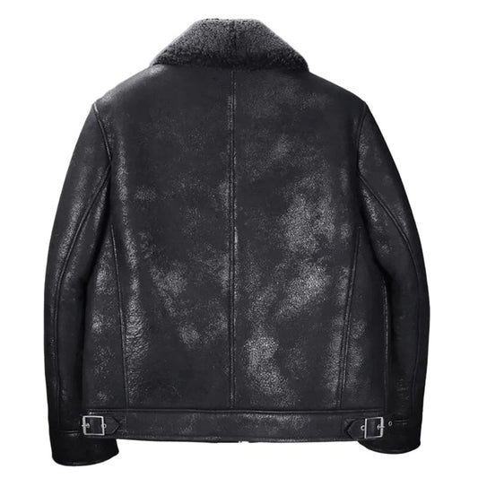 Ashfield Raider B3 Bomber Leather Jacket, Black Sheepskin and Worn in Texture