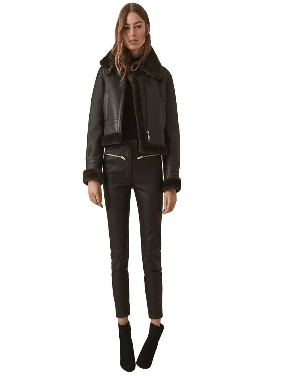 Nightshade Aviator B-3 Bomber Womens Sheepskin Jacket with Arctic Grace