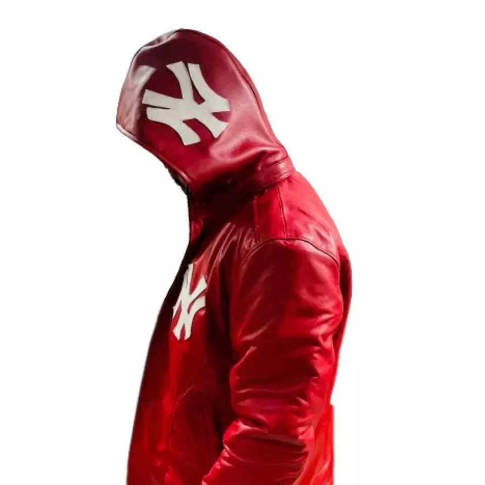 NY Yankees Legacy Hooded Varsity Red Leather Bomber for Men