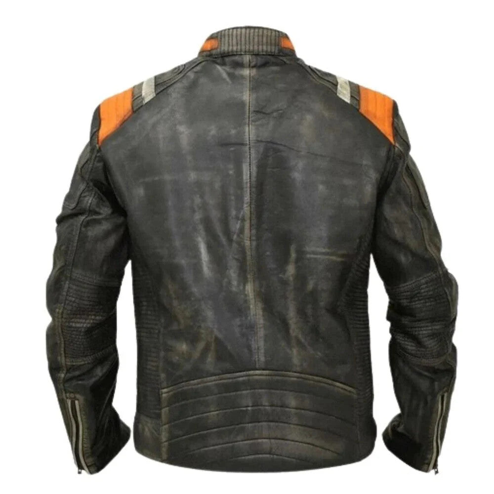 Men’s Biker Racer Vintage Motorcycle Black Real Leather Jacket