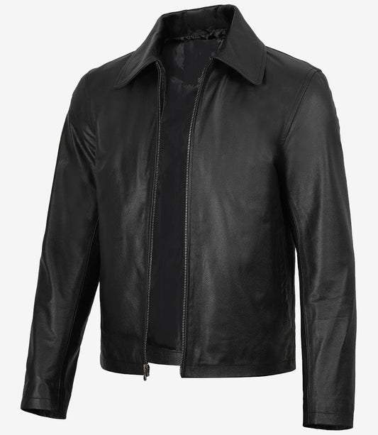 Kingsway Harrington Leather Jacket for Men, Rugged Black Leather Edge