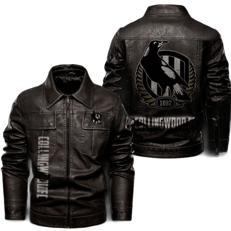 Collingwood FC Biker Leather Jacket, Streetwear Style with Fan Sticker Patch