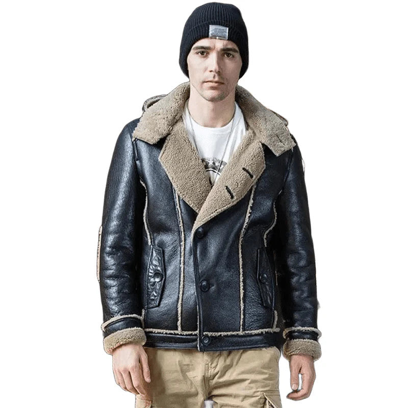 Blizzard Trail B3 Bomber Shearling Hooded Sheepskin Coat for Frozen Frontiers