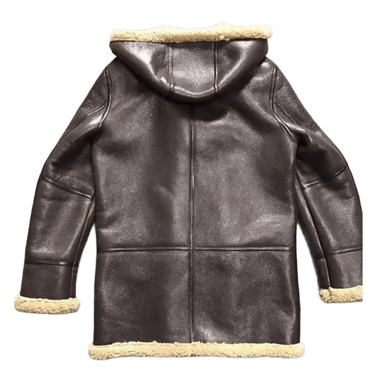 Frontier Flame Hooded Leather Shearling Coat for Men, Sun and Sand Tough
