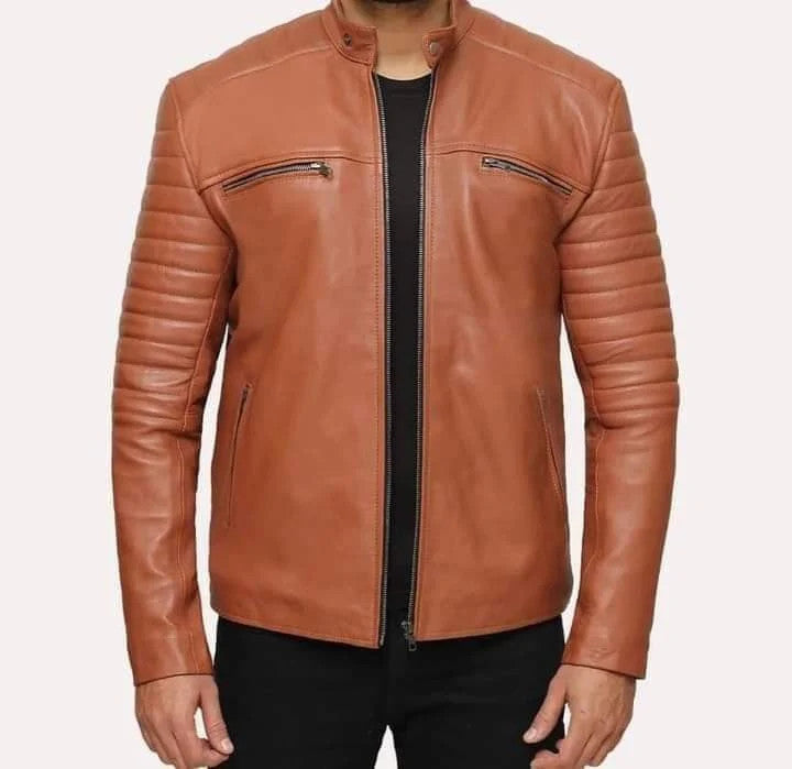 Desert Drifter Mens Tan Moto Jacket, Brown Leather, Road-Ready Style