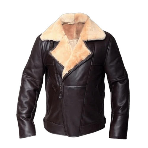 Cross Zipper New Mens Real Leather and Fur Bomber Dark Brown Style Jacket