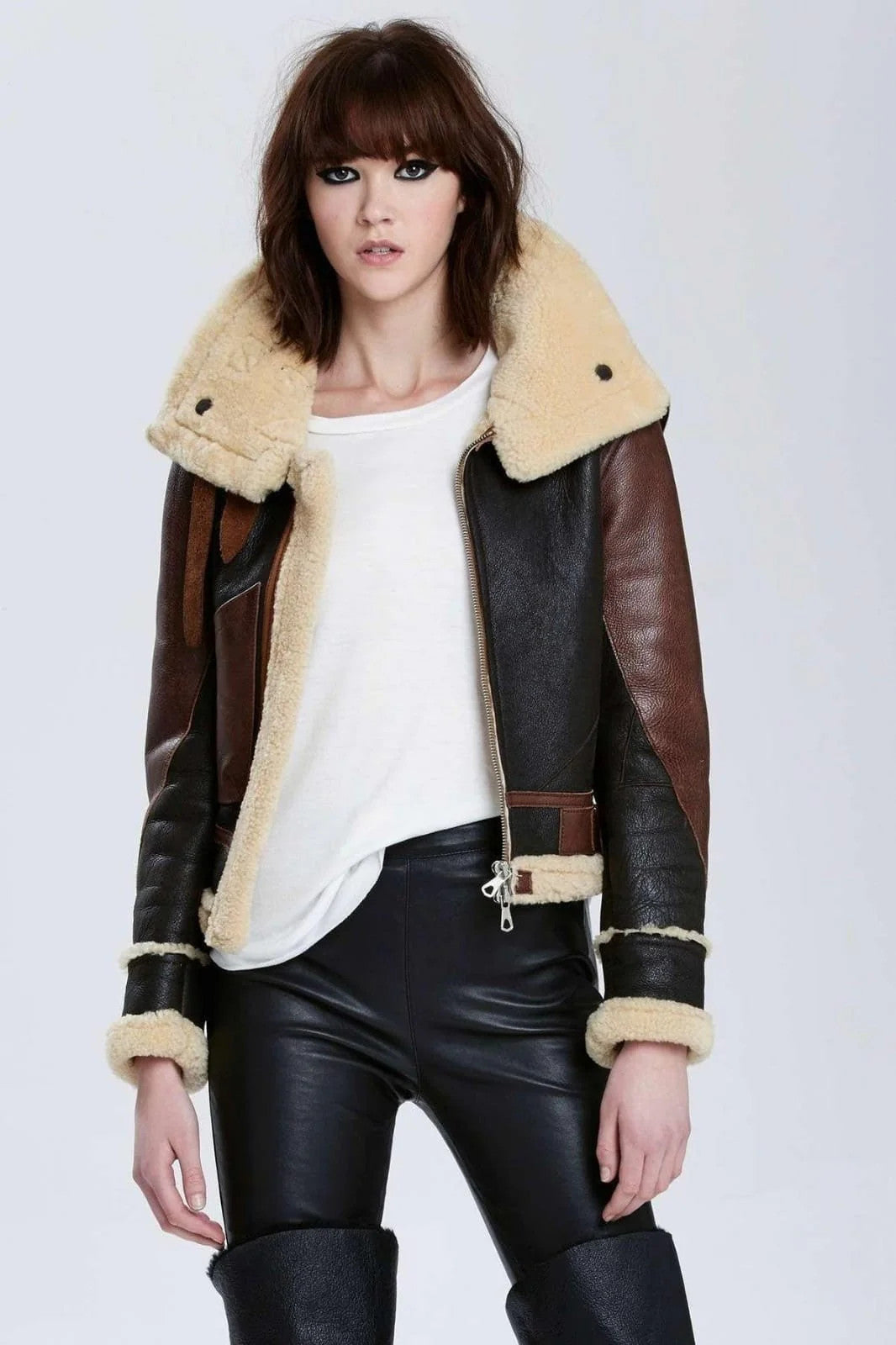 Fearless and Feminine Womens B3 Sheepskin Bomber with Rugged Flight Charm