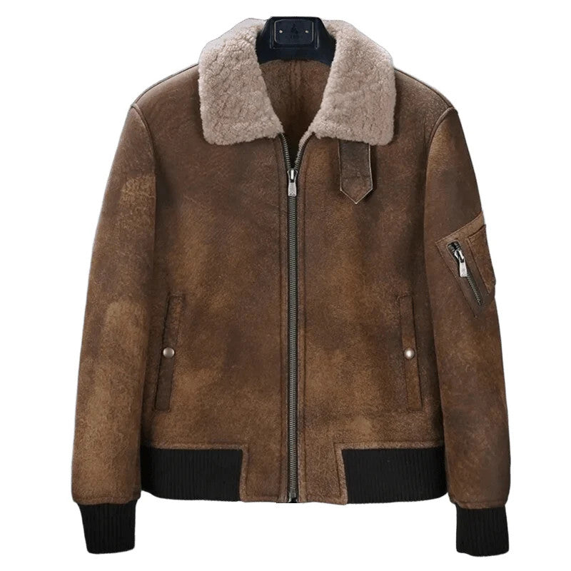 Frozen Flight Drop Bomber Brown Leather Jacket, Fur Collar, Vintage Arctic Cut