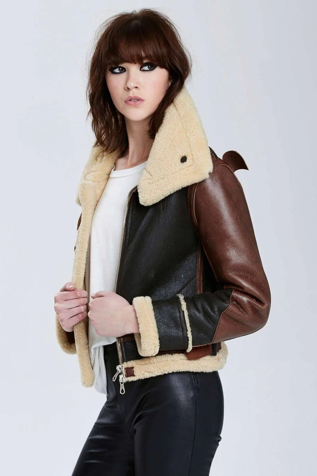Fearless and Feminine Womens B3 Sheepskin Bomber with Rugged Flight Charm