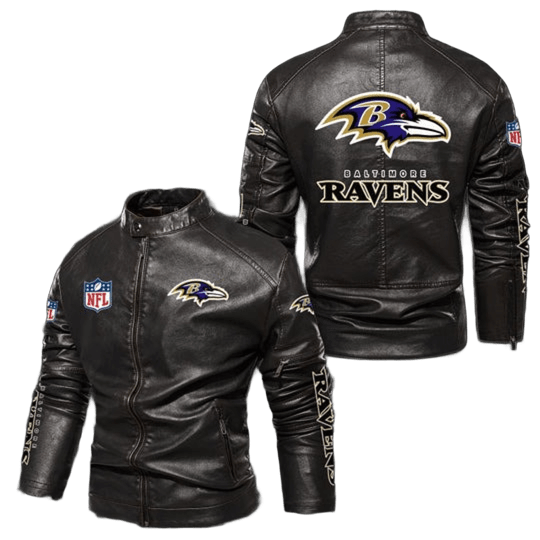 Baltimore Ravens NFL Motorcycle Leather Jacket, Biker Style with Sticker Patches