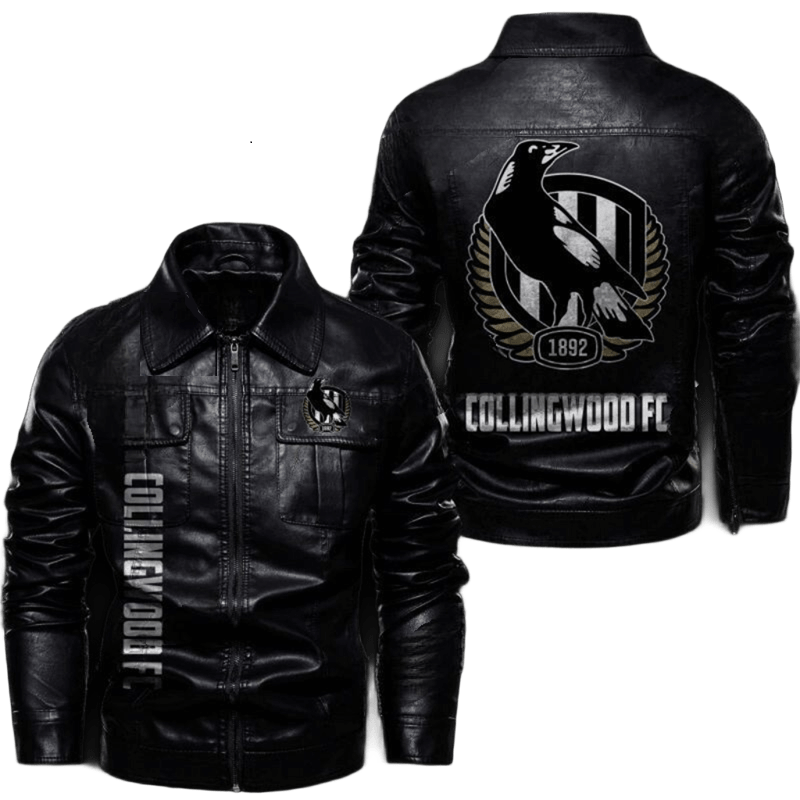 Collingwood FC Biker Leather Jacket, Streetwear Style with Fan Sticker Patch