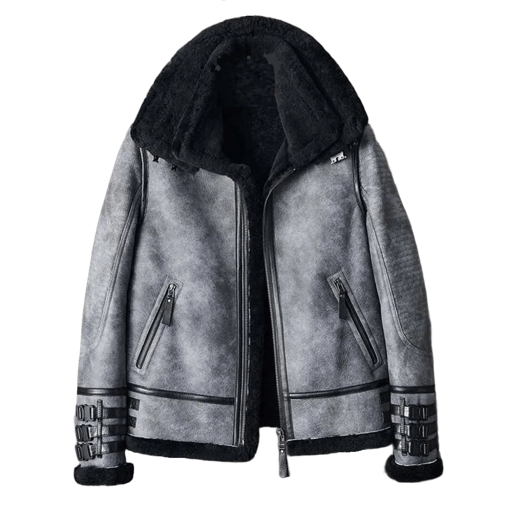 Inferno Hide Mens Shearling Bomber Jacket, Leather and Fur, Winter Armor