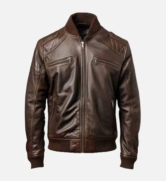 Men’s Coffee Brown Leather Biker Jacket Classic Moto Style Outerwear