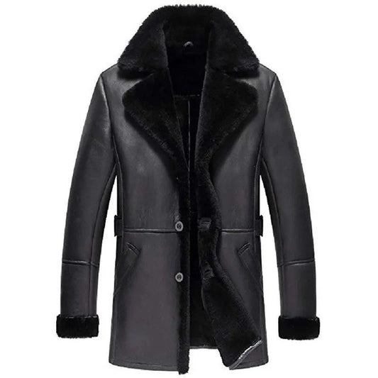 Moonlight Nomad Mens Shearling Black Coat Fur-Lined Leather for Cold Nights