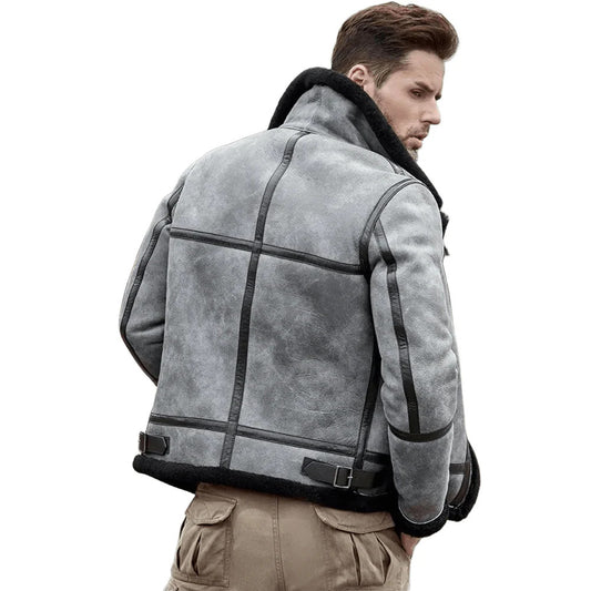 Icebound Alpha Sheepskin Aviator Jacket Grey Leather Bomber, Mountain Recon Fit