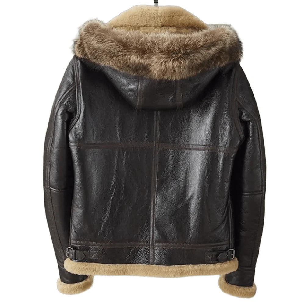 Frozen Midnight Brown Shearling Hooded B3 Jacket for Cold-Weather Rebels