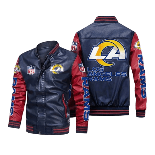 Los Angeles Rams NFL Leather Bomber Jacket, Team Logo Design with Sticker Patch