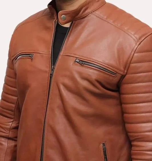 Desert Drifter Mens Tan Moto Jacket, Brown Leather, Road-Ready Style
