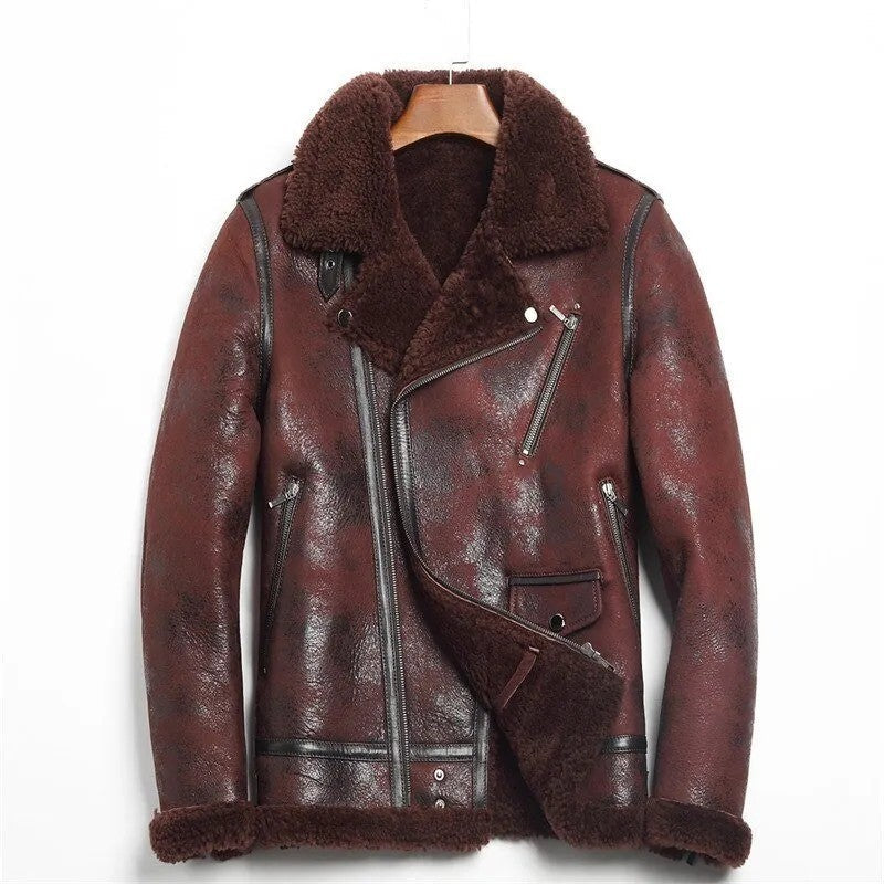 Iceveil Recon Warbird Shearling Jacket, Textured Leather Bomber Cold War Edition