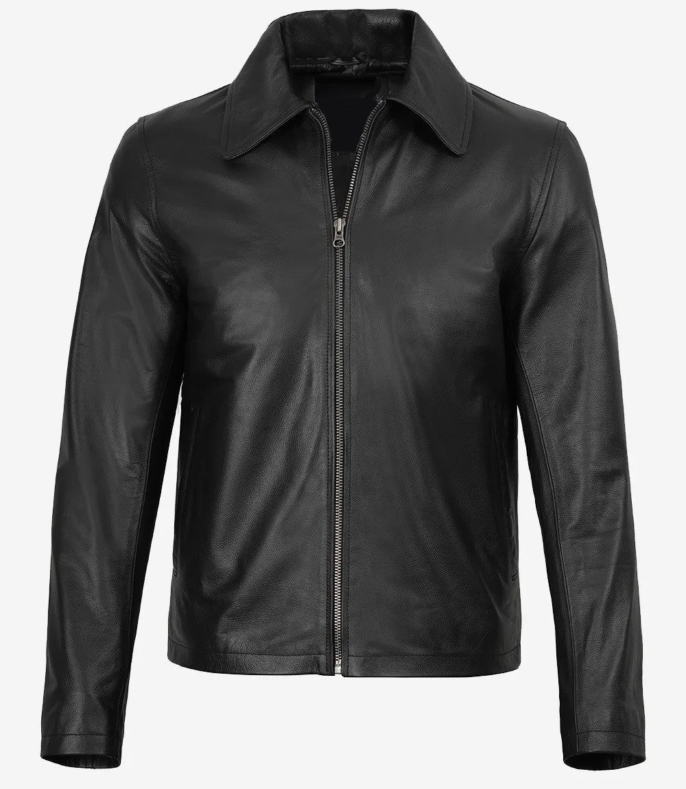 Kingsway Harrington Leather Jacket for Men, Rugged Black Leather Edge
