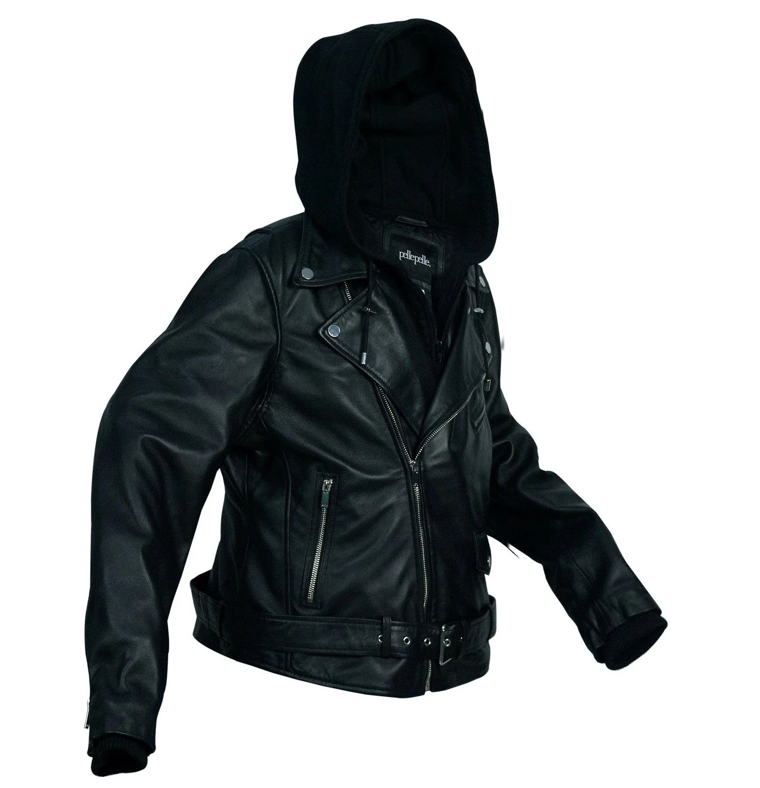 Women's Leather Motorcycle Jacket with Hoodie