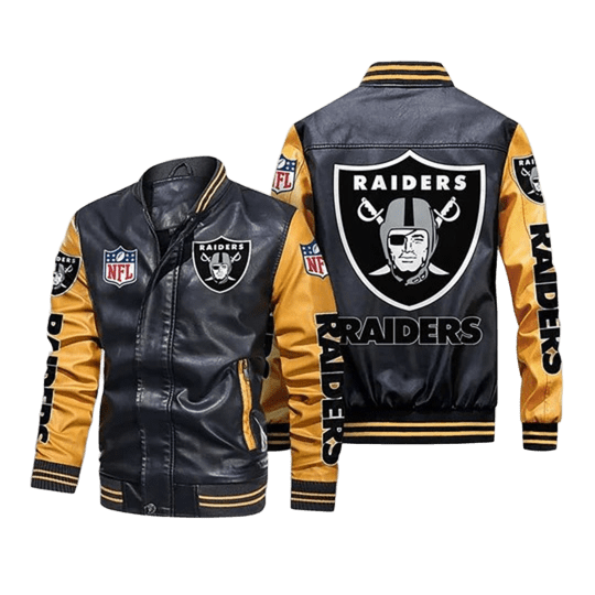 Las Vegas Raiders Varsity Leather Jacket, Bomber Fit with Iconic Sticker Patches