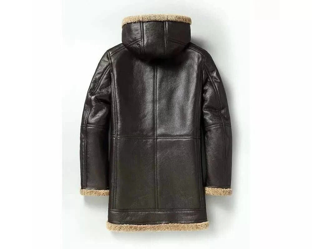 Mens Aviator Brown B4 Real Shearling Leather Flying Fur Coat