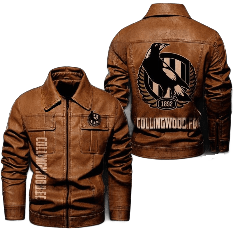 Collingwood FC Biker Leather Jacket, Streetwear Style with Fan Sticker Patch
