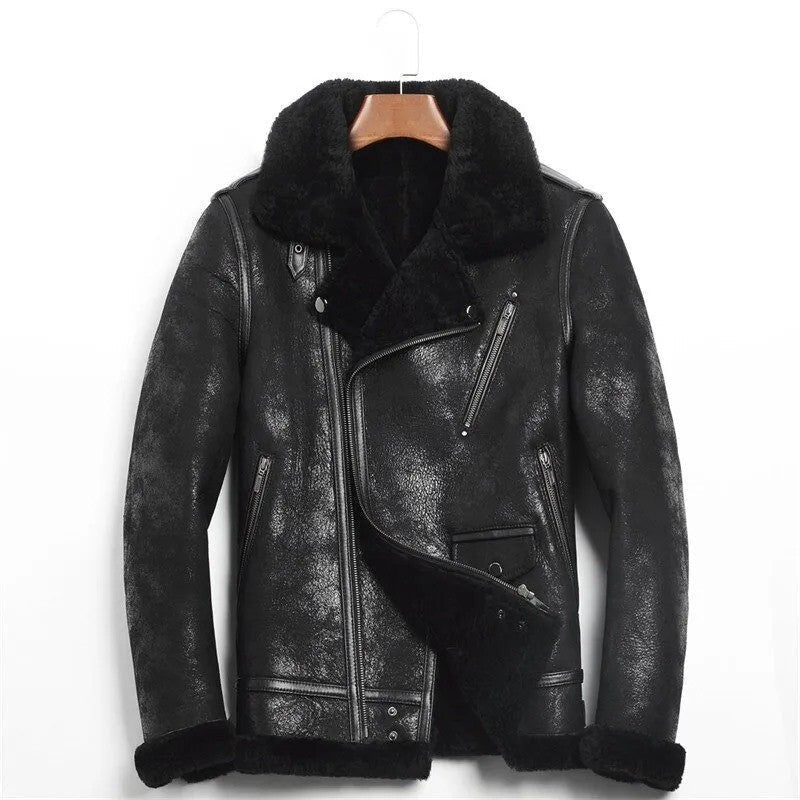 Iceveil Recon Warbird Shearling Jacket, Textured Leather Bomber Cold War Edition