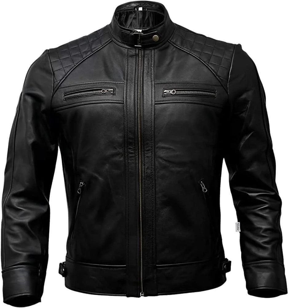 Mens Artistic Moto Jacket, Premium Black Leather with Statement Style