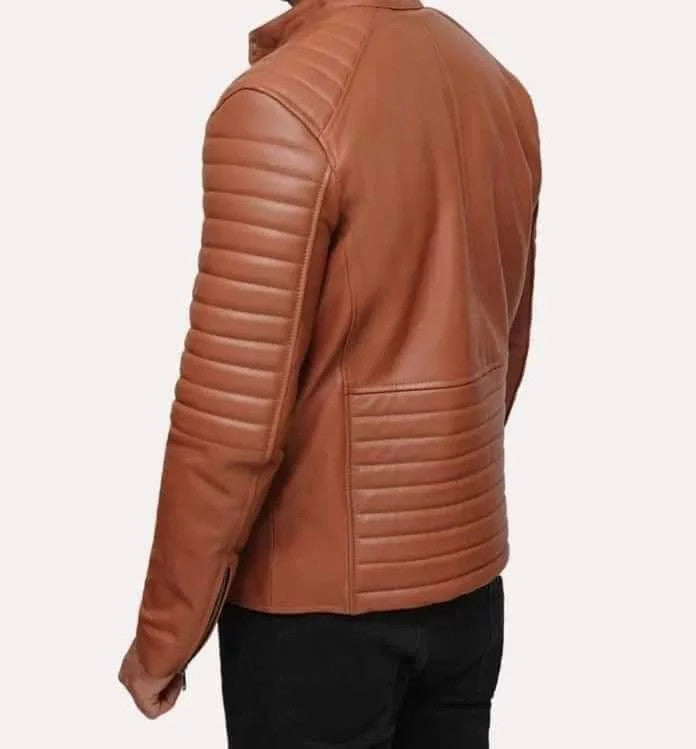 Desert Drifter Mens Tan Moto Jacket, Brown Leather, Road-Ready Style