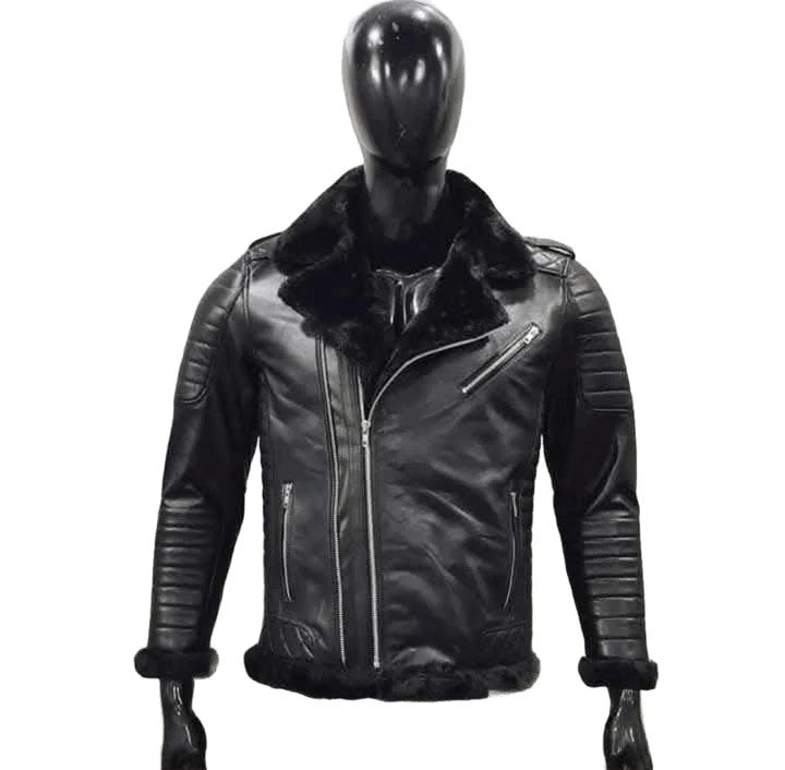 Genuine Leather Mens Biker Style Black Slimfit Classic Jacket