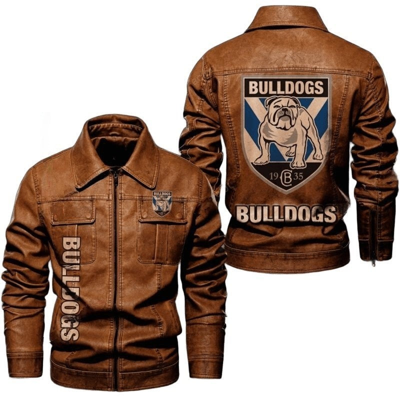 Bulldogs Leather Jacket, Urban Look with Flap Pockets and Iconic Sticker Patches