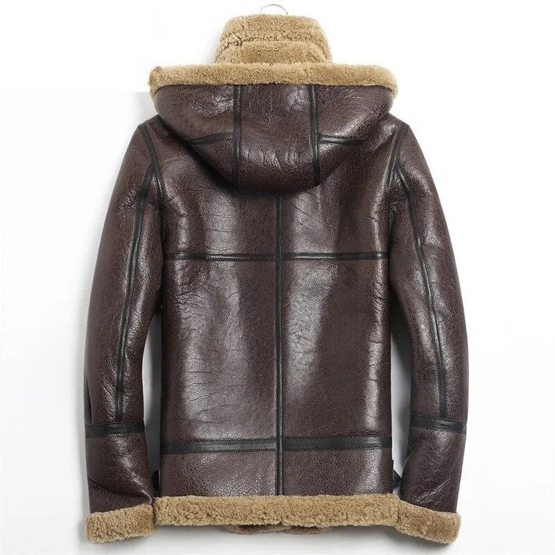 Frosthawk Vintage B3 Flight Jacket, Hooded Sheepskin and Shearling Fur
