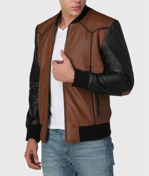 Justin Mens Vintage Brown Leather Bomber, Classic Fit with Modern Edge