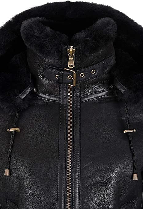 Cloud Nine Comfort Womens Classic Aviator Bomber with Cozy Shearling Hood