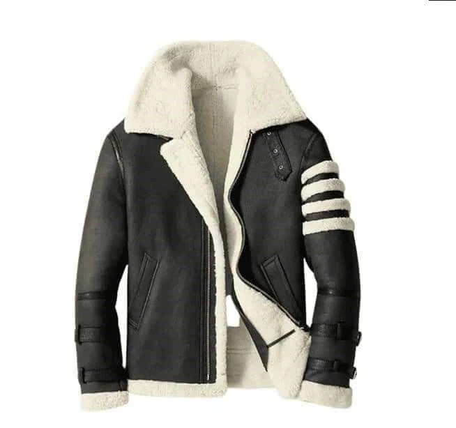 Men’s Vintage Fur-Lined Aviator Bomber Jacket Made from Real Leather