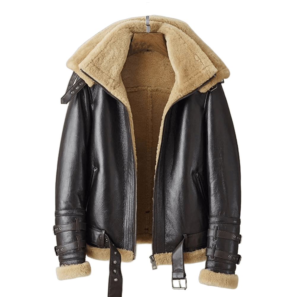 Iron Falcon B3 Mens Shearling Bomber Aviator Leather Jacket for Winter Warfare