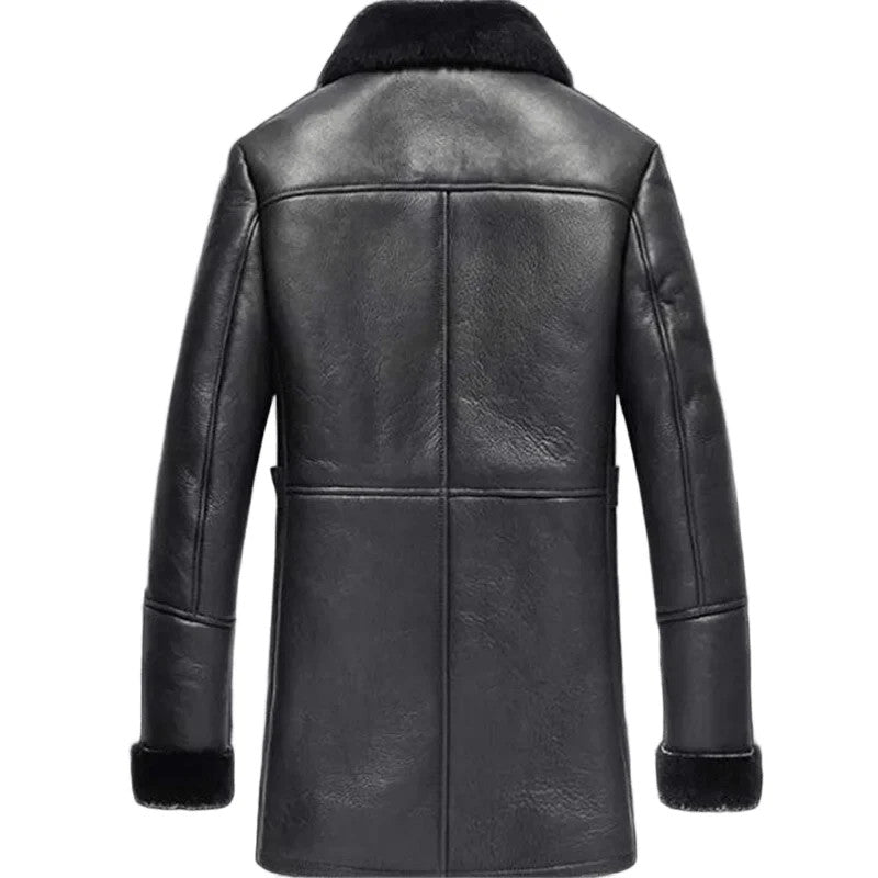 Moonlight Nomad Mens Shearling Black Coat Fur-Lined Leather for Cold Nights